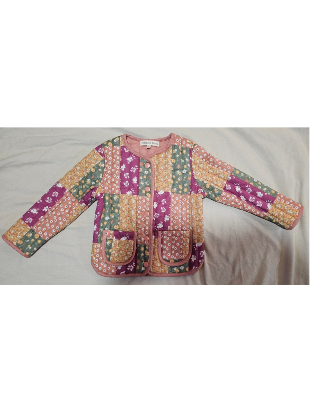 Toddler Girls Margaux & Lexi Quilted Floral Patchwork Jacket Size 3T Pink Yellow